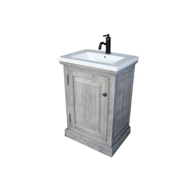 Infurniture 24 In. Rustic Solid Fir Vanity With Ceramic Single Sink In Grey-No Faucet WK1824-G